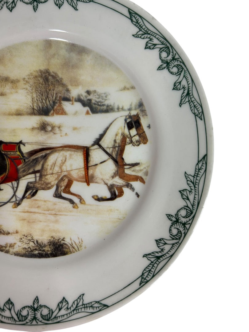 Currier and Ives 2001 Decorative 8 Inch Plate Sleigh Horse Winter