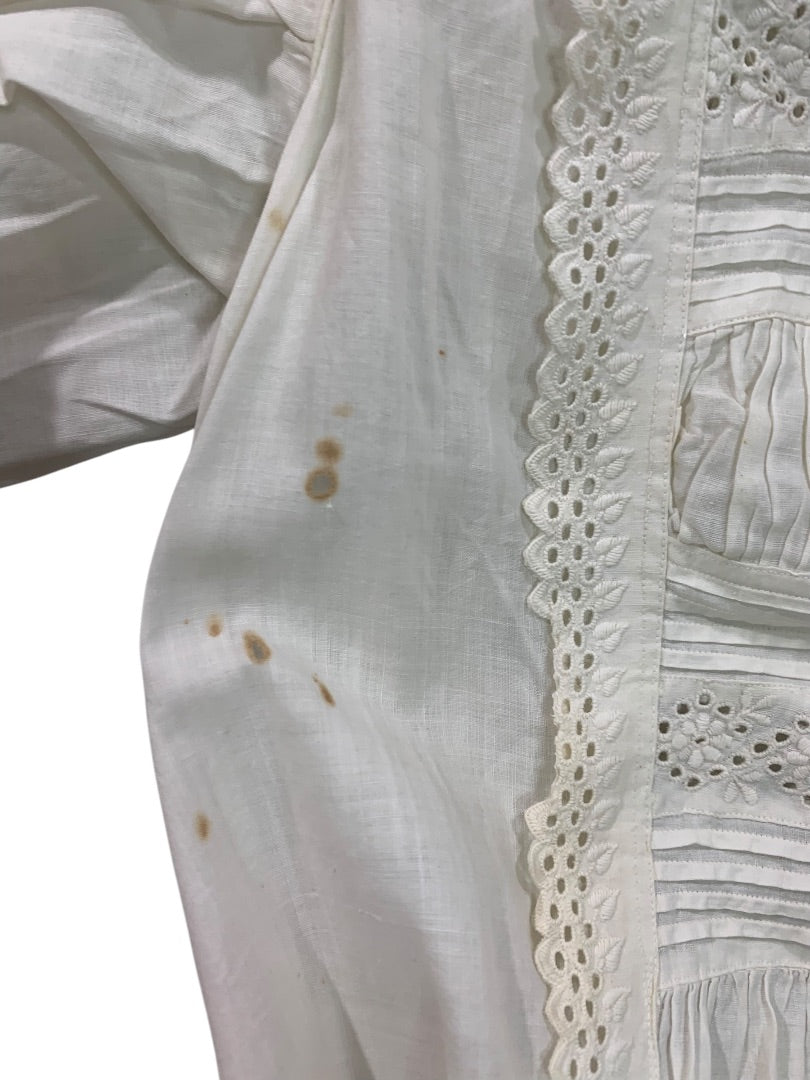 Antique Victorian Girls Gown Dress Eyelet 1800s Button Front Sash