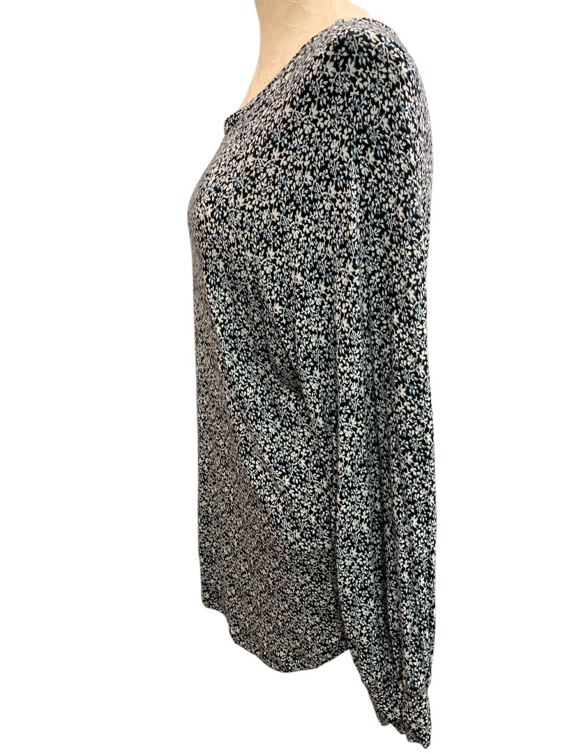 Medium LOFT Womens Soft Navy Blue Floral Print Long Sleeve Pullover Shirt