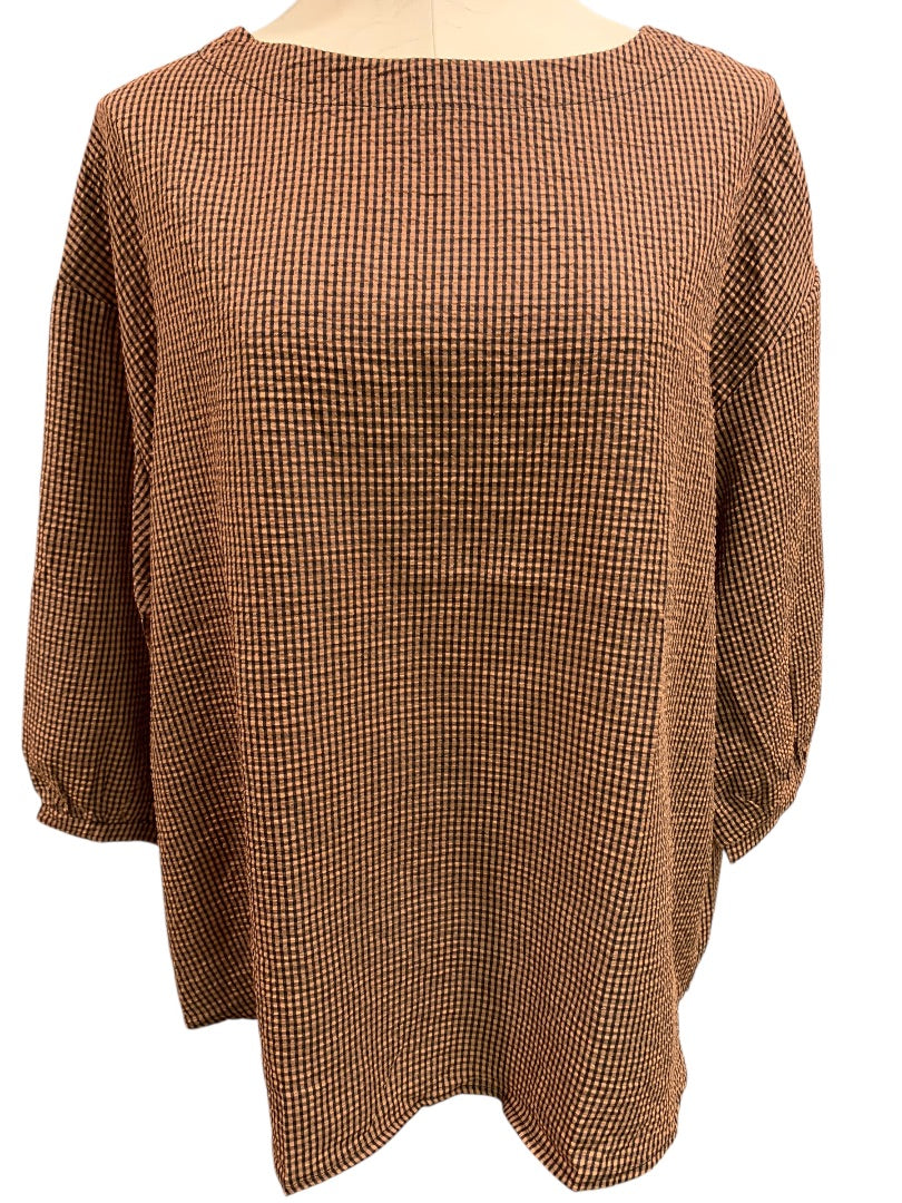 XL Shein Womens Pullover Blouse Shirt Brown Black Check