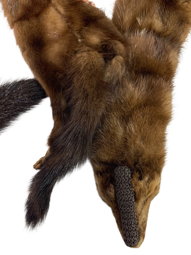 1950s Head to Tail Brown Mink Fur Scarf Vintage 54 Inch