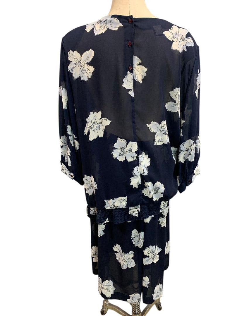 Size 20W Ms Russ Womens 1980s Sheer Skirt Shirt Outfit Navy Blue