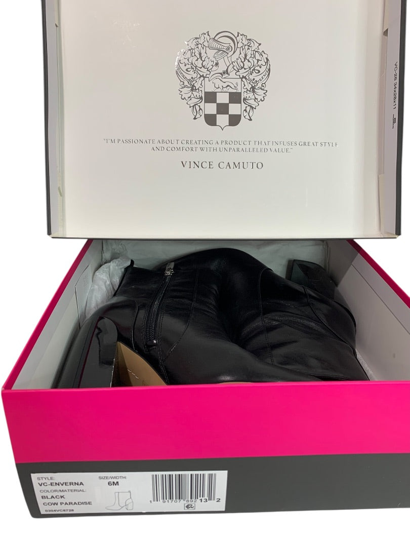 Size 6 Vince Camuto Womens Black Leather Booties 4 Inch Block Heel Enverna