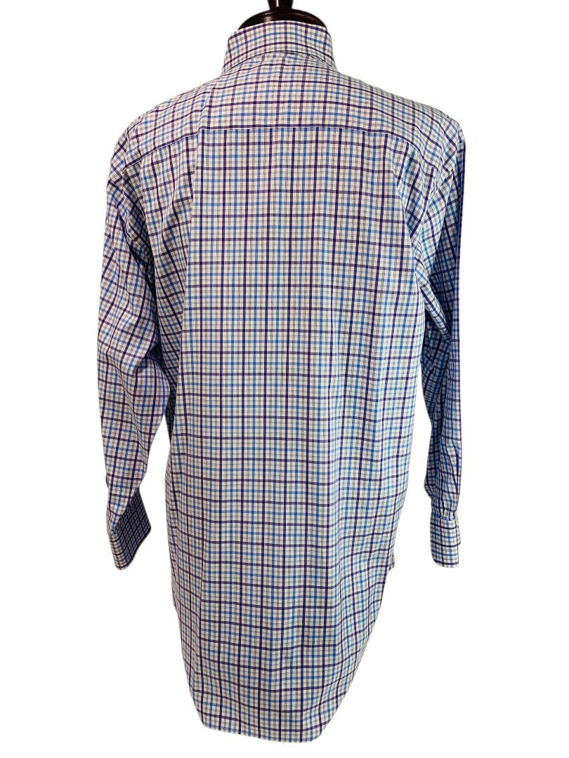 17.5 (32/33) David Donahue Mens Button Up Dress Shirt Plaid Purple