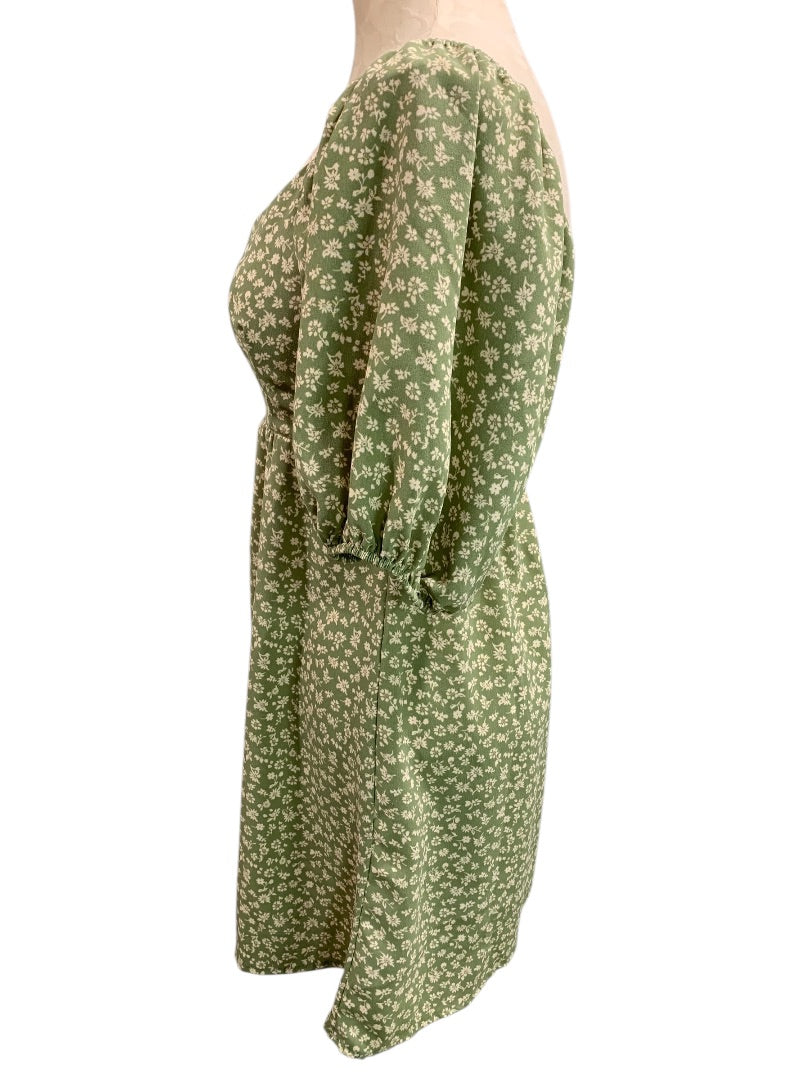 Small Altar'd State Off Shoulder Dress Pullover Green Floral Print Waist Cut Out