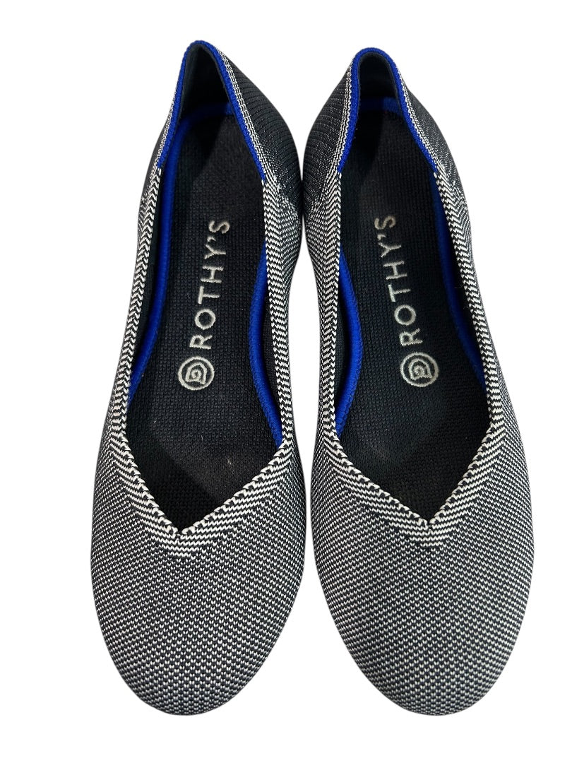 Size 8 Rothys Womens Birdseye Classic Ballet Flats Black White Shoes
