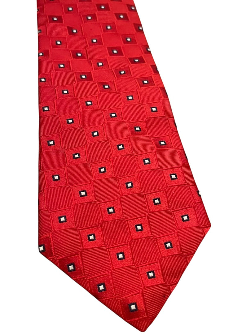 Tommy Hilfiger 100% Silk Classic Block Pattern Tie Red Mens Necktie 58"