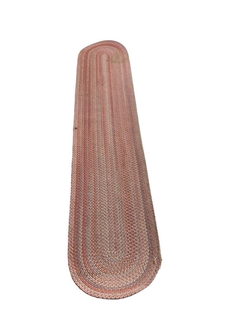 Vintage Braided Wool Runner Rug 109"l x 22"w Pink