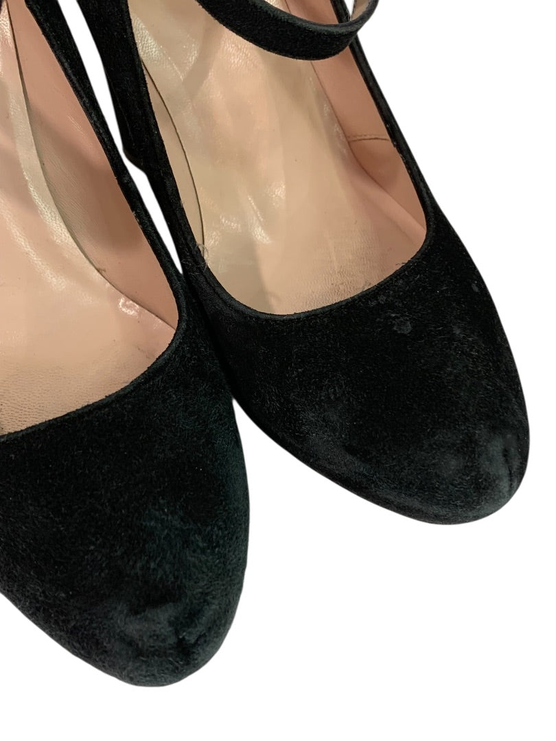Size 7 Kate Spade Nara Double Strap 4.5" Heel Shoes Black Suede