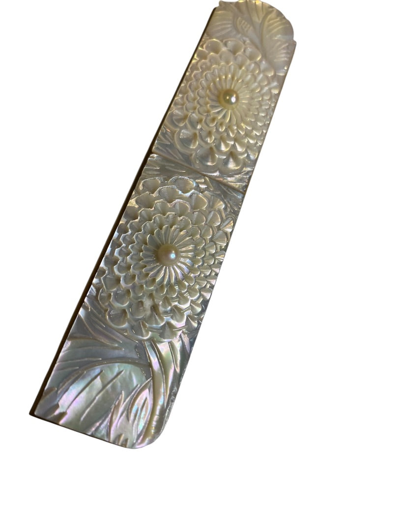 Vintage Folding Pocket Comb Ornate Carved Mother of Pearl 4.25"