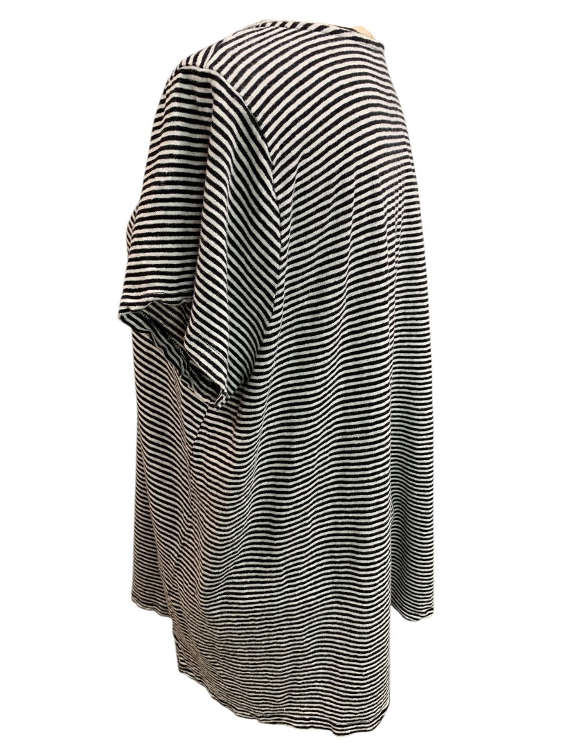 XL Eileen Fisher Womens V-Neck Linen Blend Tshirt Black White Stripe