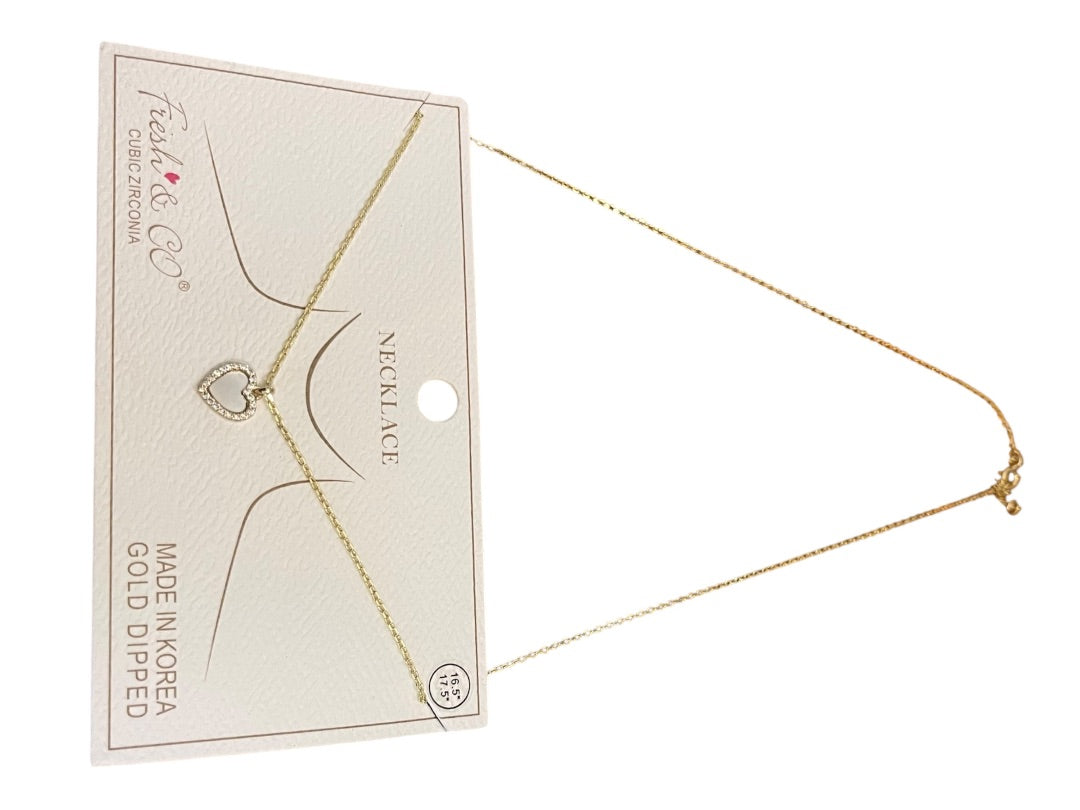 Fresh & Co Cubic Zirconia Gold Dipped 16.5"-17.5" Necklace New Heart Pendant
