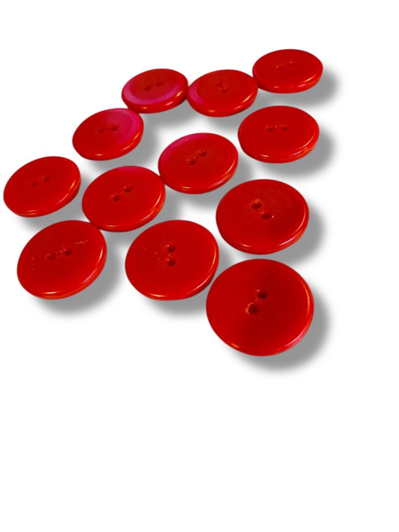 Set of 12 Midcentury Red Plastic Buttons Craft Sew 1" Diameter