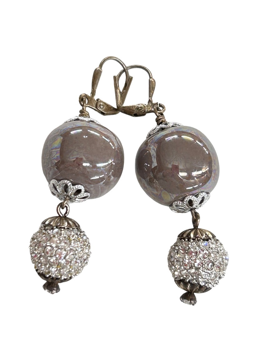 Vintage Leverback Pierced Earrings Crystal Orbs 2.25" Drop Dangle