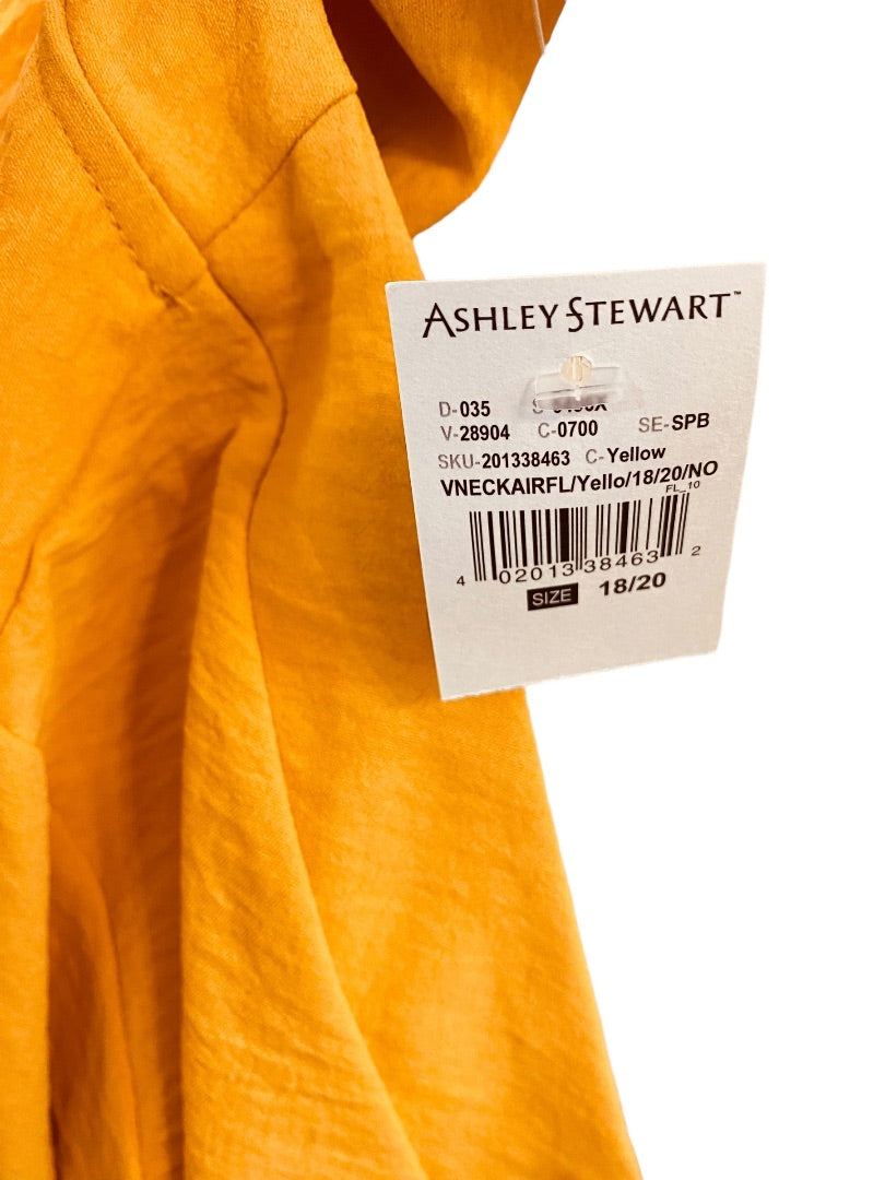 18/20 Asley Stewart Womens New Yellow Gold Crinkle V-Neck Pull Over Blouse Top