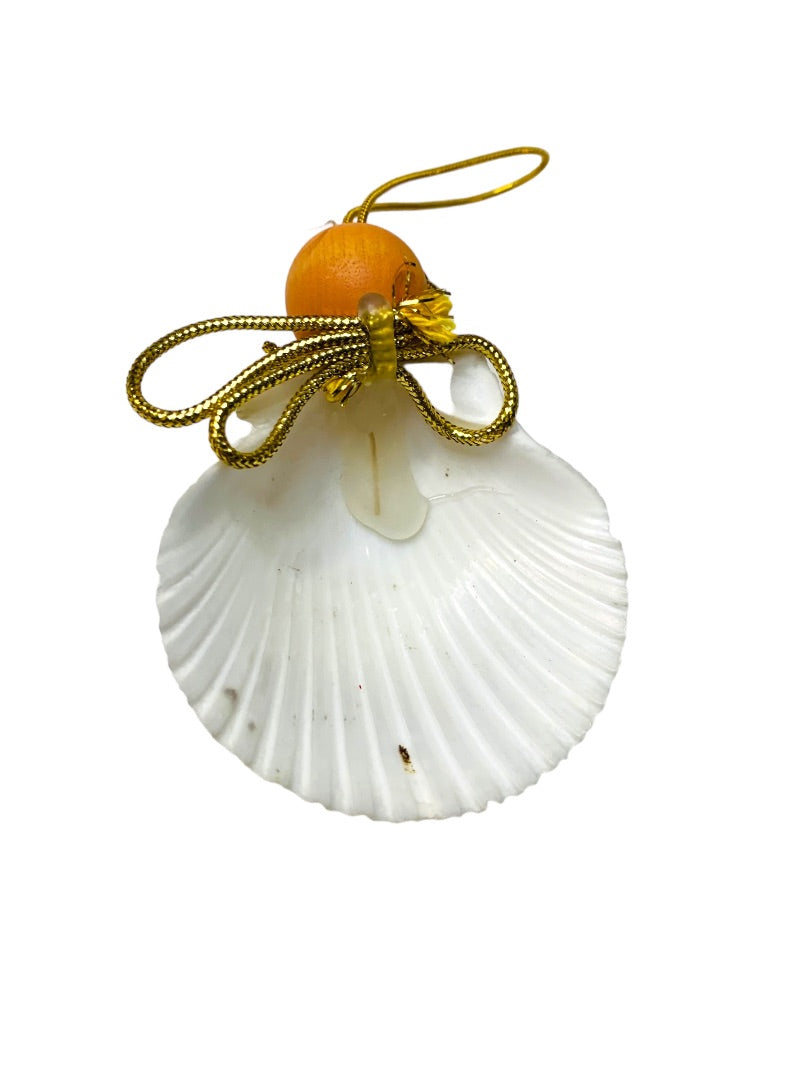 Vintage 1980s Holiday Christmas Ornament Angel Shell 3.3"