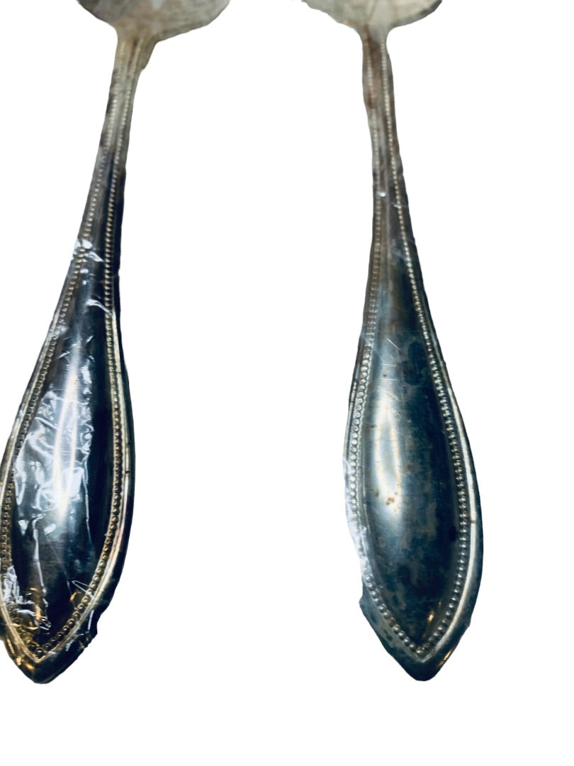 Oneida Ltd "Silver Arbor" Flatware Beaded Edge Set of 2 Vegetable Serving Spoons 8.25"