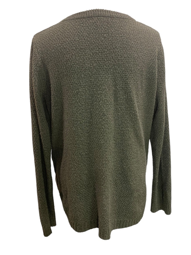 XL Pink Clover Womens Army Green Textured Cozy Sweater Pullover