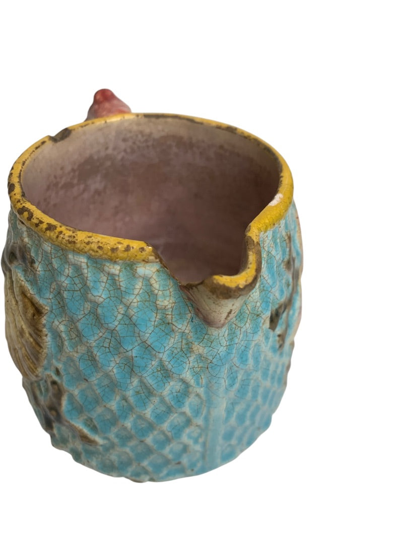 Antique Majolica Creamer Pitcher Fielding Shell Fishnet Turquoise Victorian England