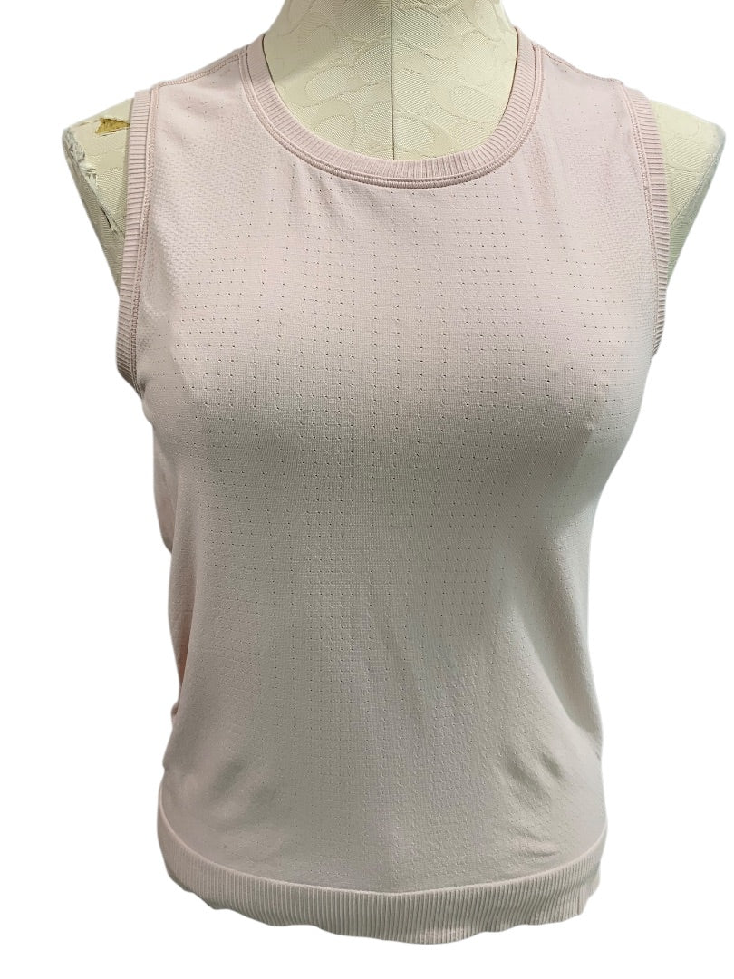 Medium Womens Blush Pink Activewear Tank Perforated Banded Hem