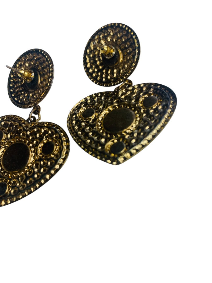 1980s Heart Goldtone Lightweight Earrings Post Pierced 2.3" Drop