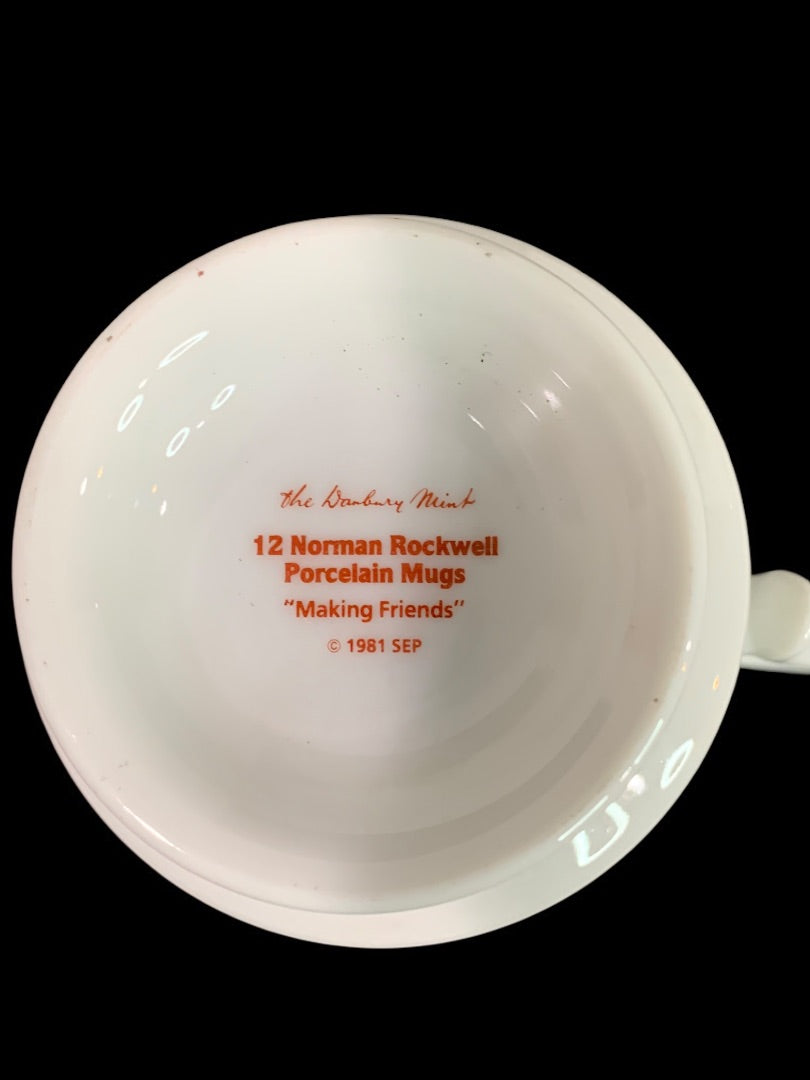 1981 Norman Rockwell Porcelain Pedestal Mug "Making Friends" The Danbury Mint