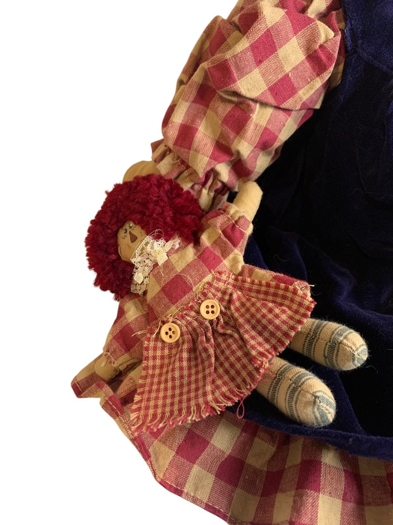 Victorias Garden Fabric Doll Raggedy Ann Velvet Dress Country Look 23 Inch