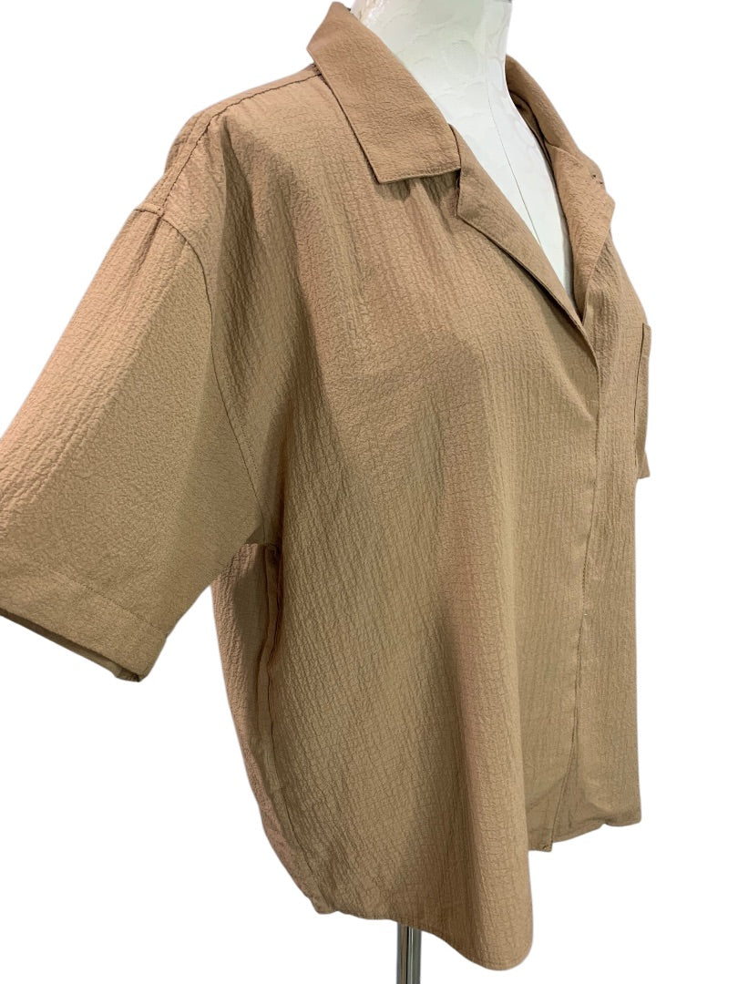 Large Calvin Klein Womens Brown Short Sleeve Button Up Shirt Blouse