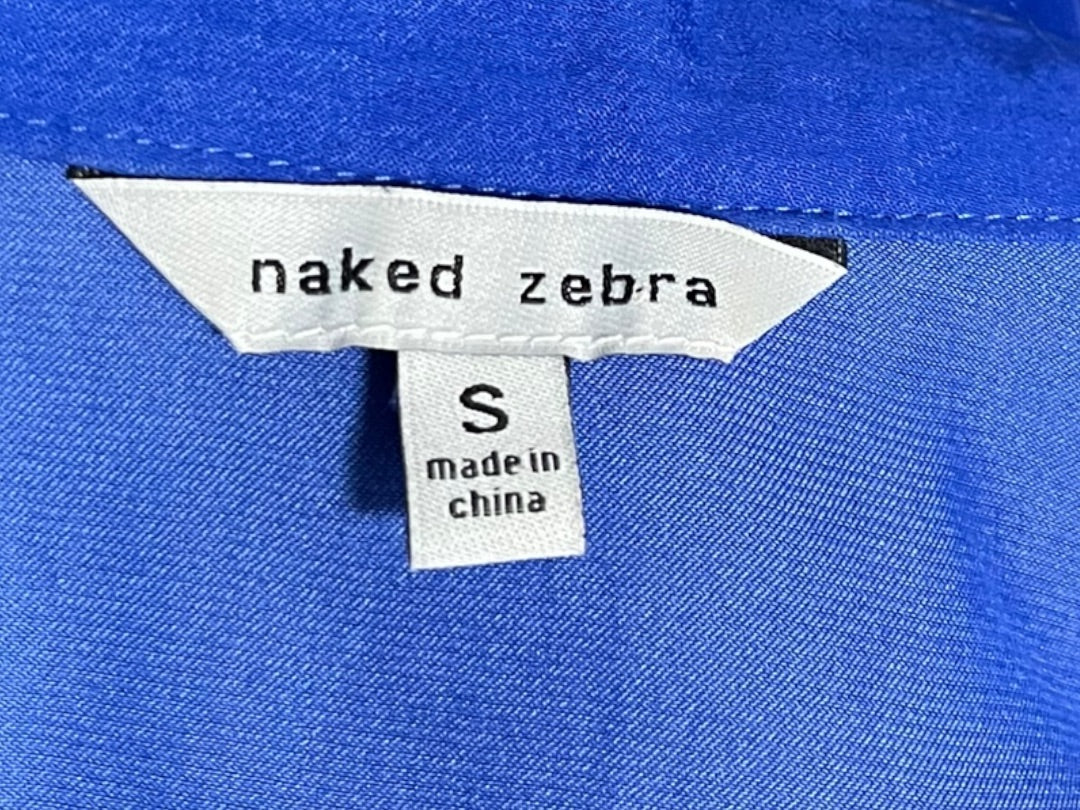 Small Naked Zebra Roll Tab Sleeve Womens Blouse Top Royal Blue