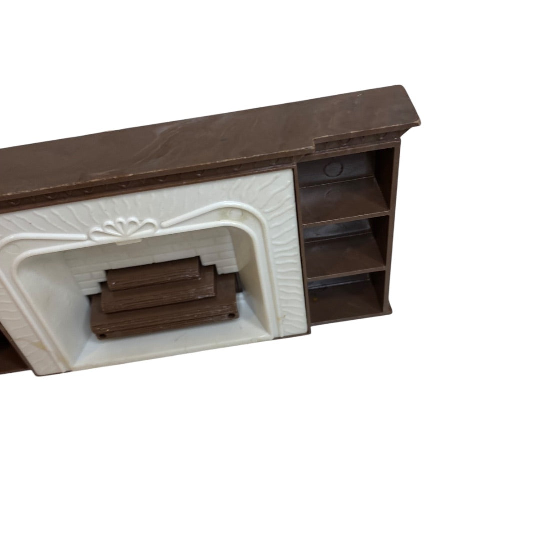 1950s Plasco Miniature Dollhouse Fireplace 1:18 Scale Brown