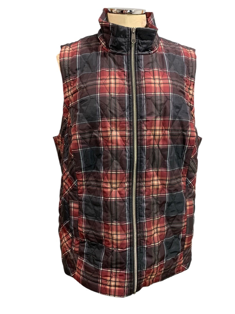 2X CJ Banks Womens Plaid Quilted Zip Up Vest Red Black