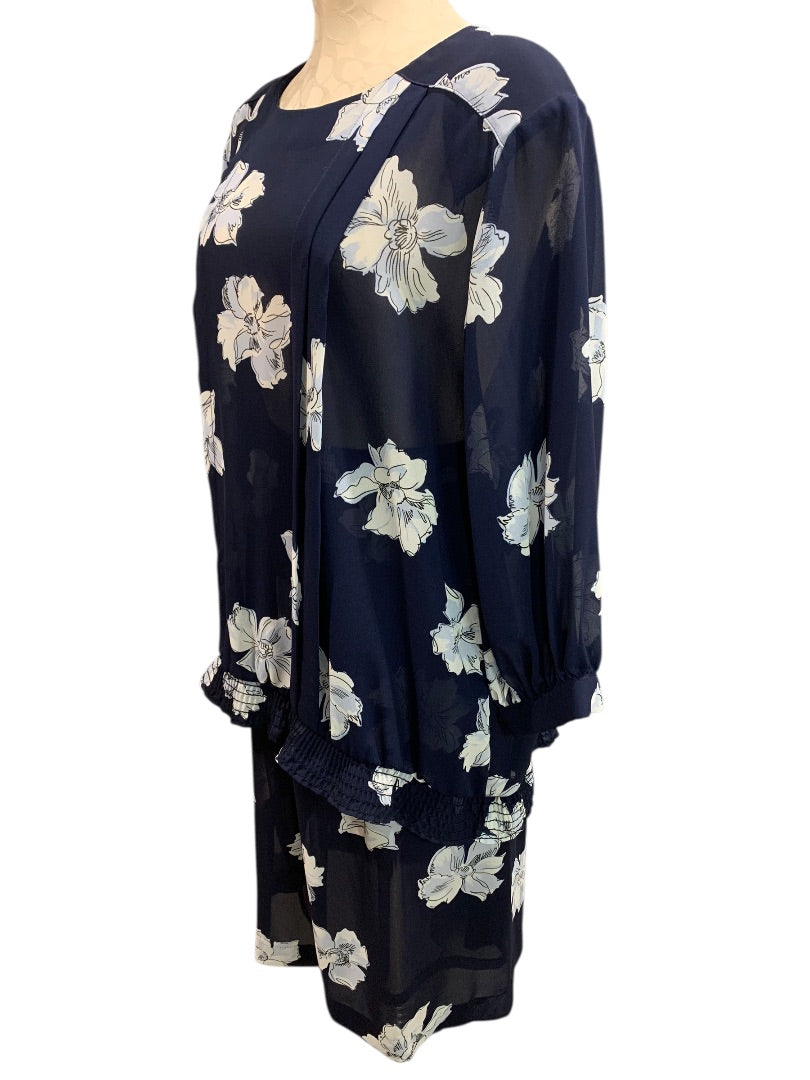 Size 20W Ms Russ Womens 1980s Sheer Skirt Shirt Outfit Navy Blue