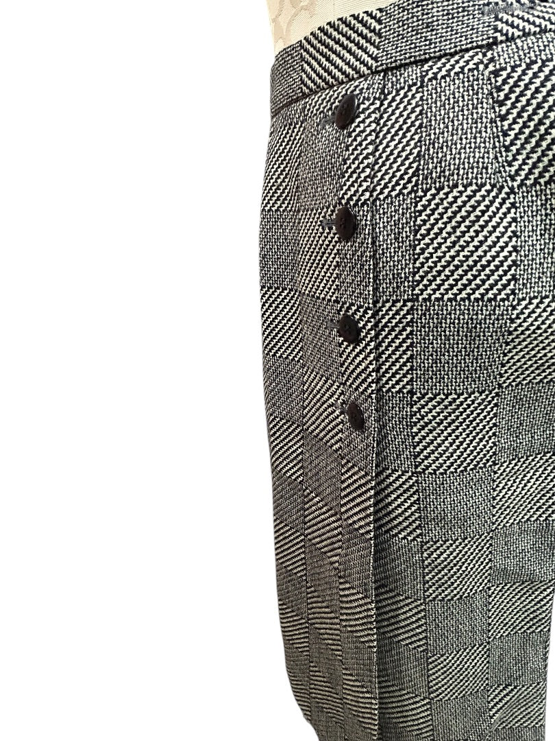 Jaeger Wool Skirt Vintage Checkered Side Button Made In Great Britain Size 24