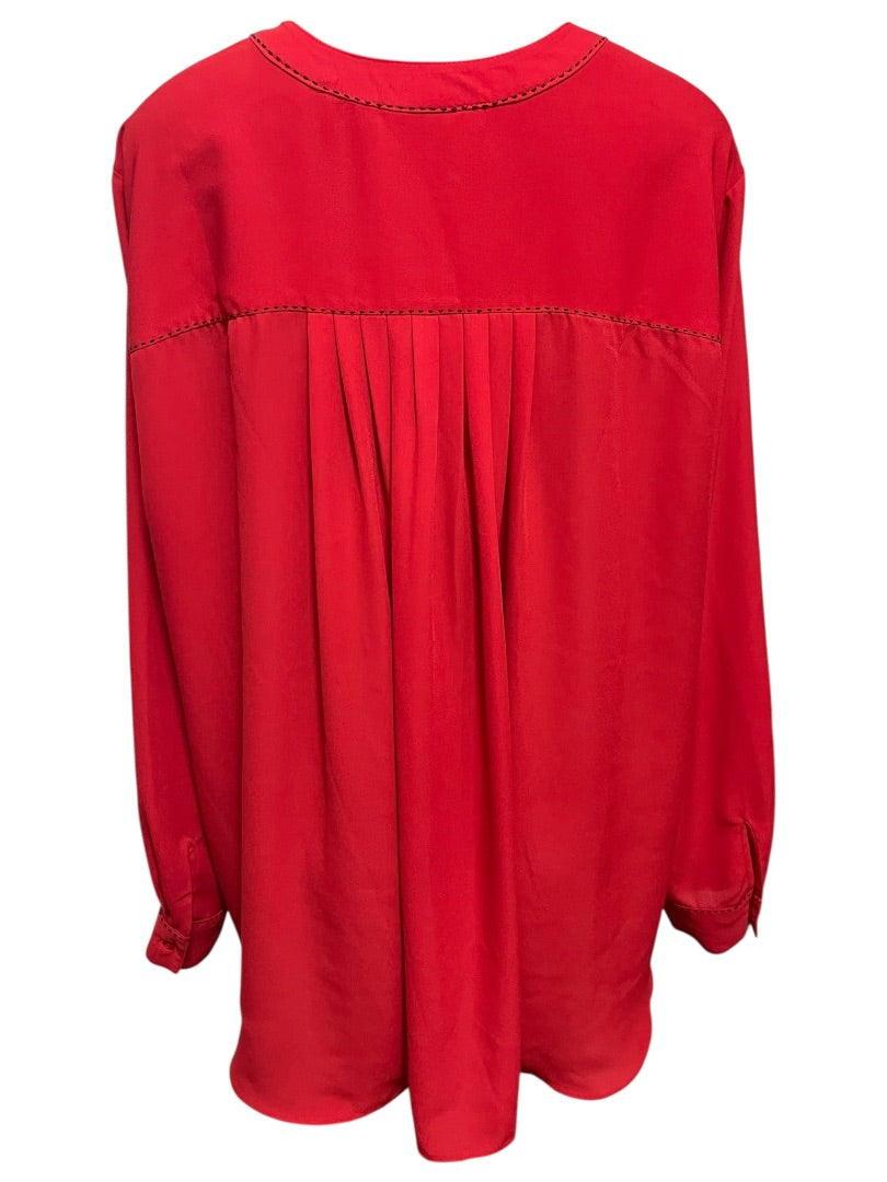 22/24 Lane Bryant Long Sleeve Blouse Shirt Red Contrast Stitch Womens