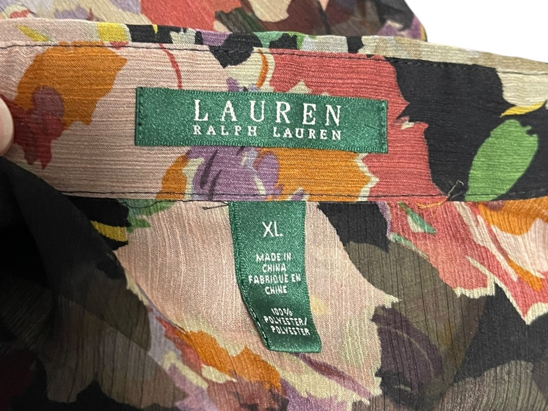 XL Lauren Ralph Lauren Sheer Floral Ruffled Button Down Blouse New Womens