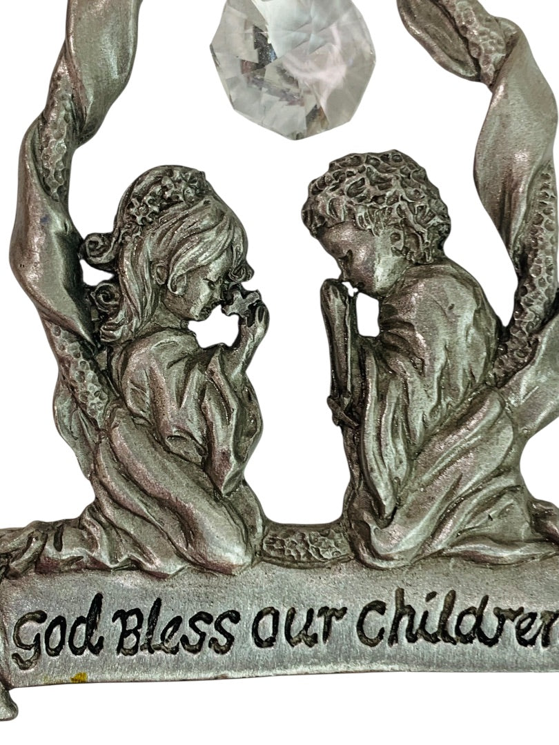 Spoontiques Pewter Ornament Suncatcher Prism God Bless Our Children 3.25" #2387