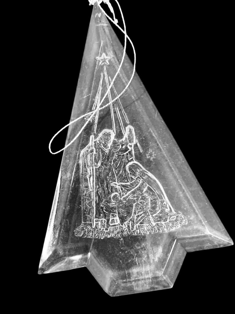 Vintage Lot of 4 Acrylic Clear Ornaments Christmas Nativity 3 Inch