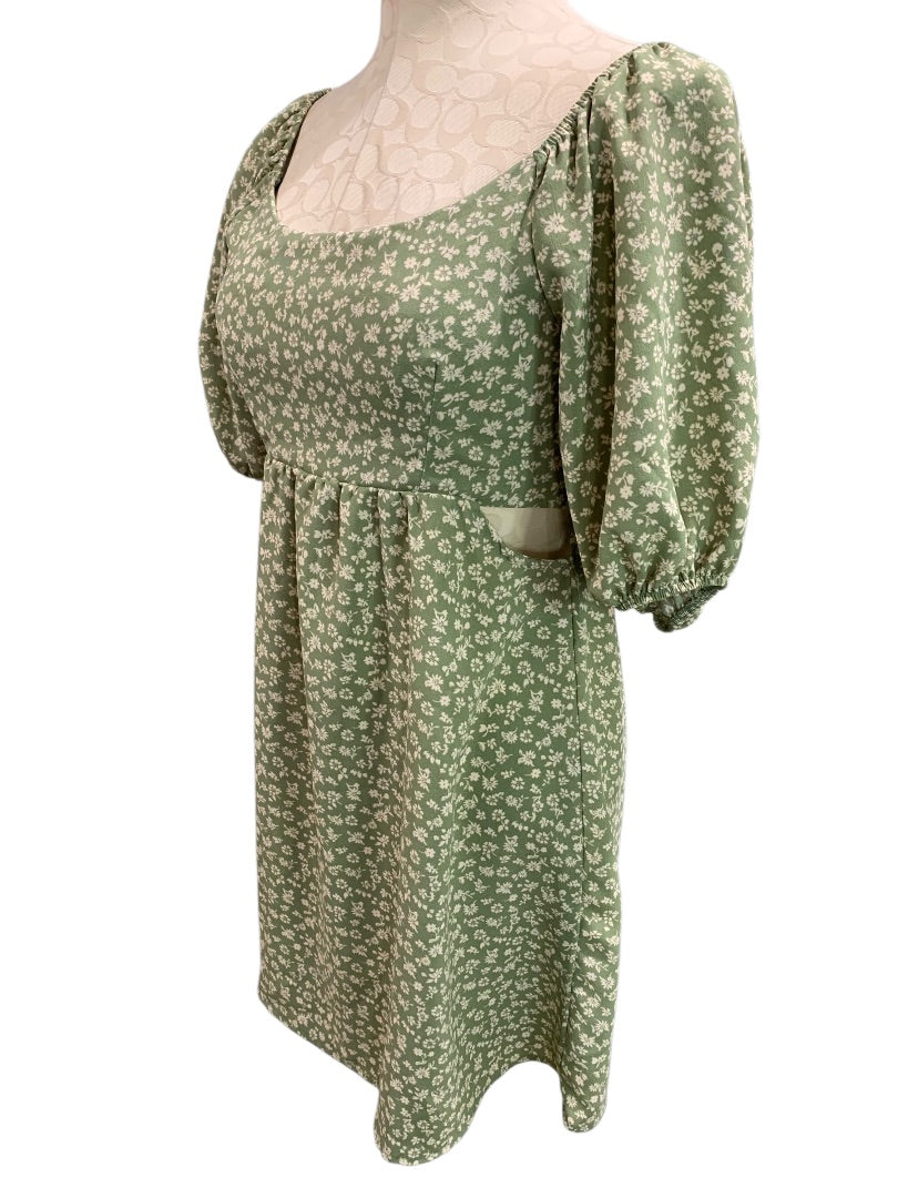 Small Altar'd State Off Shoulder Dress Pullover Green Floral Print Waist Cut Out
