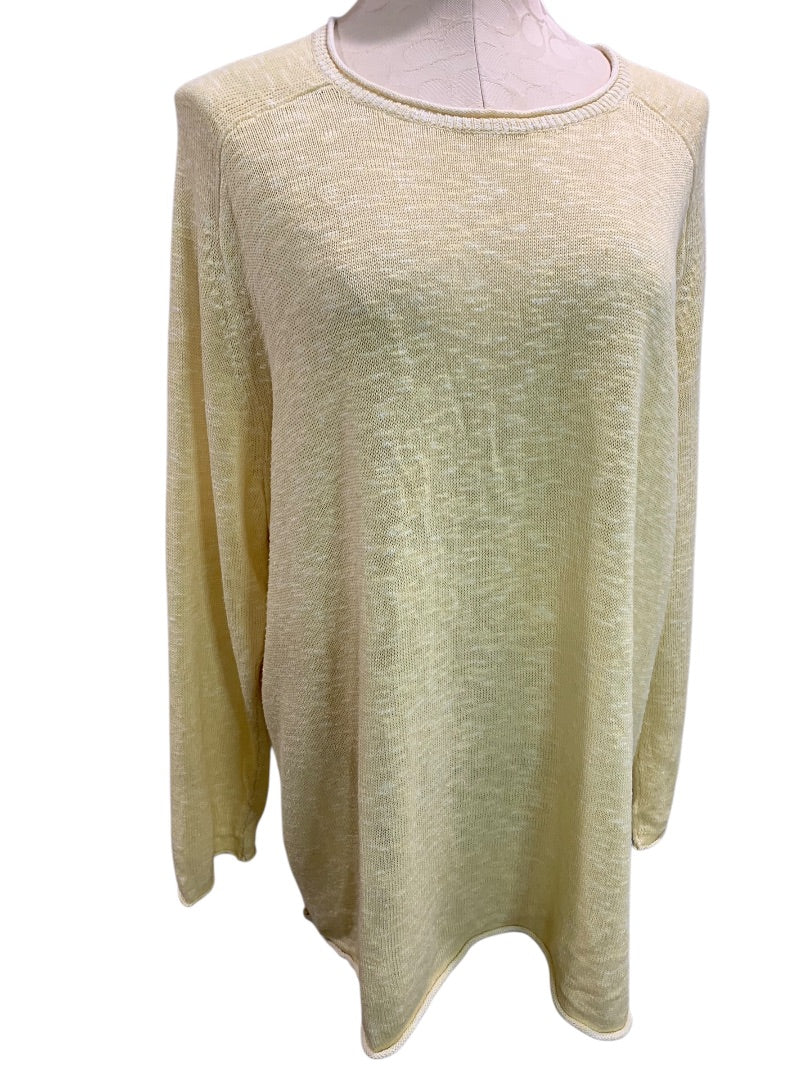 XL Eileen Fisher Womens Light Yellow Sweater Tunic Organic Linen Blend