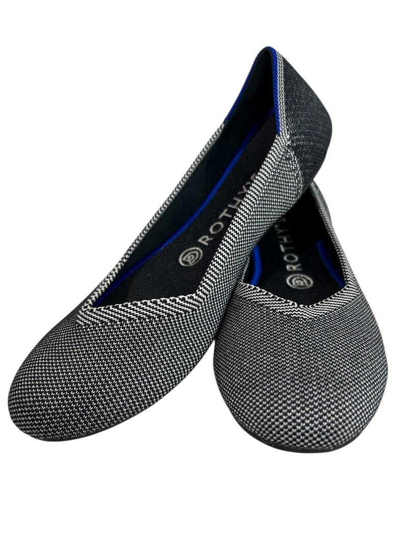 Size 8 Rothys Womens Birdseye Classic Ballet Flats Black White Shoes