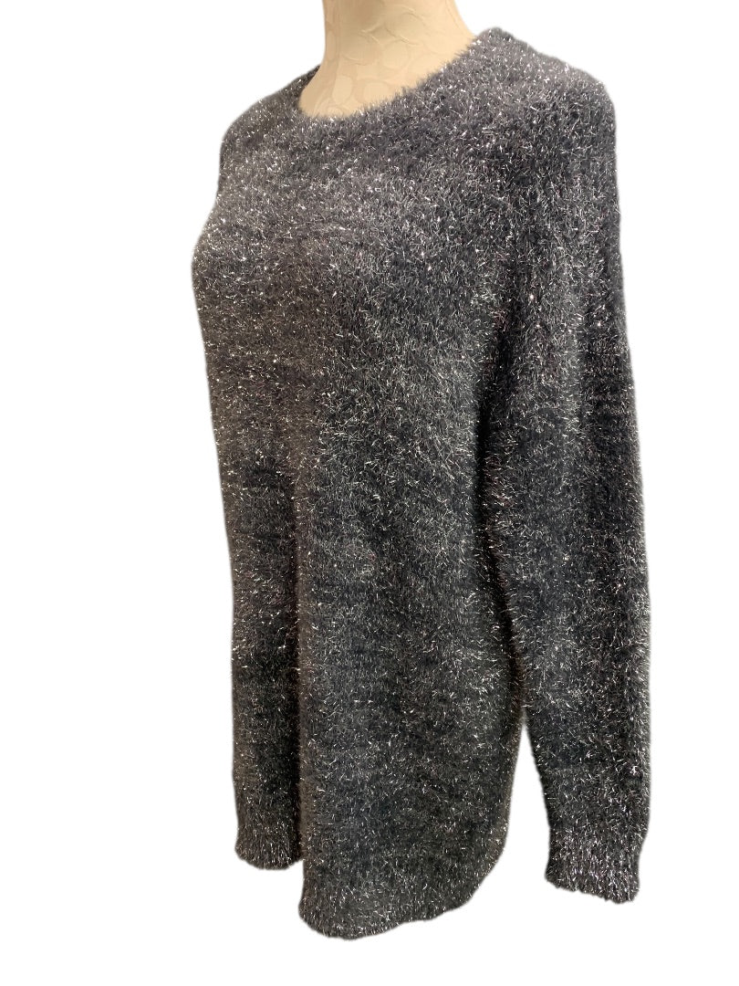 XS by Anthropologie New Eyelash Knit Mini Dress Sweater Silver Gray