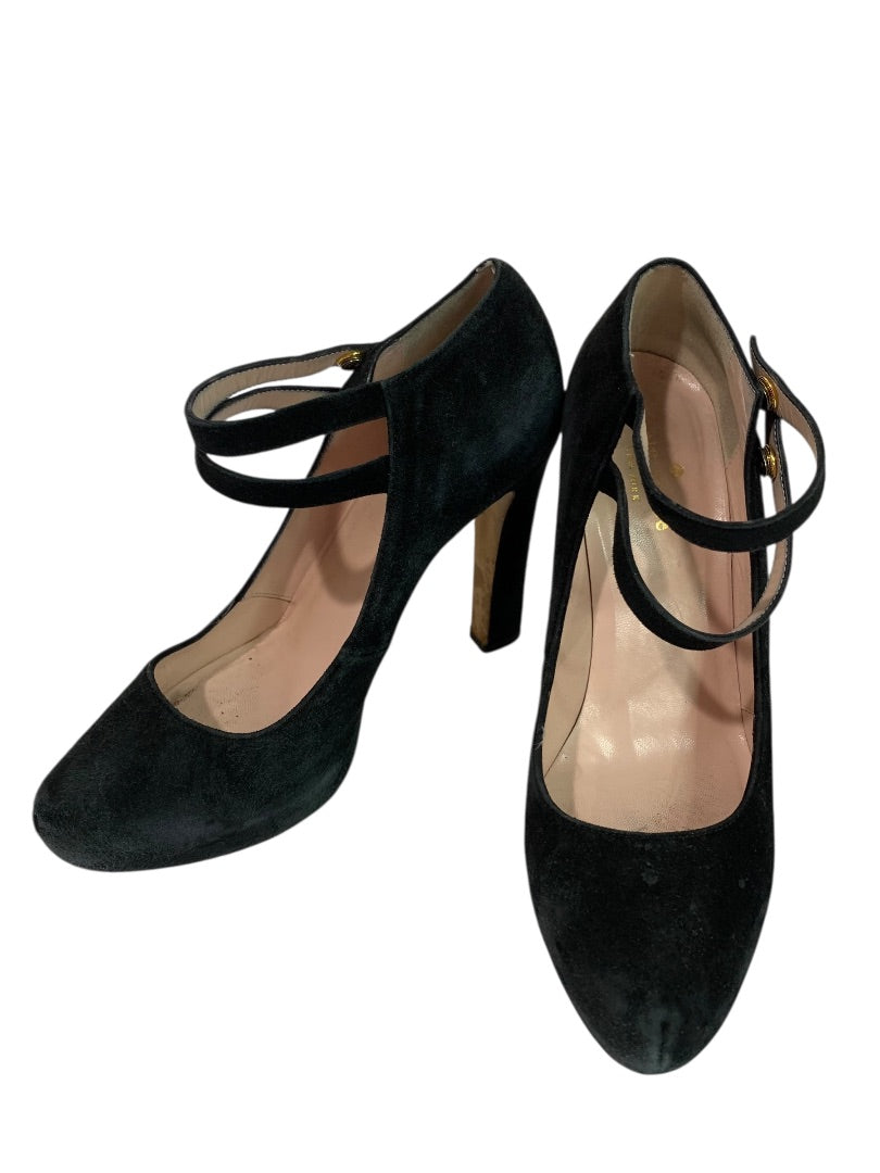 Size 7 Kate Spade Nara Double Strap 4.5" Heel Shoes Black Suede