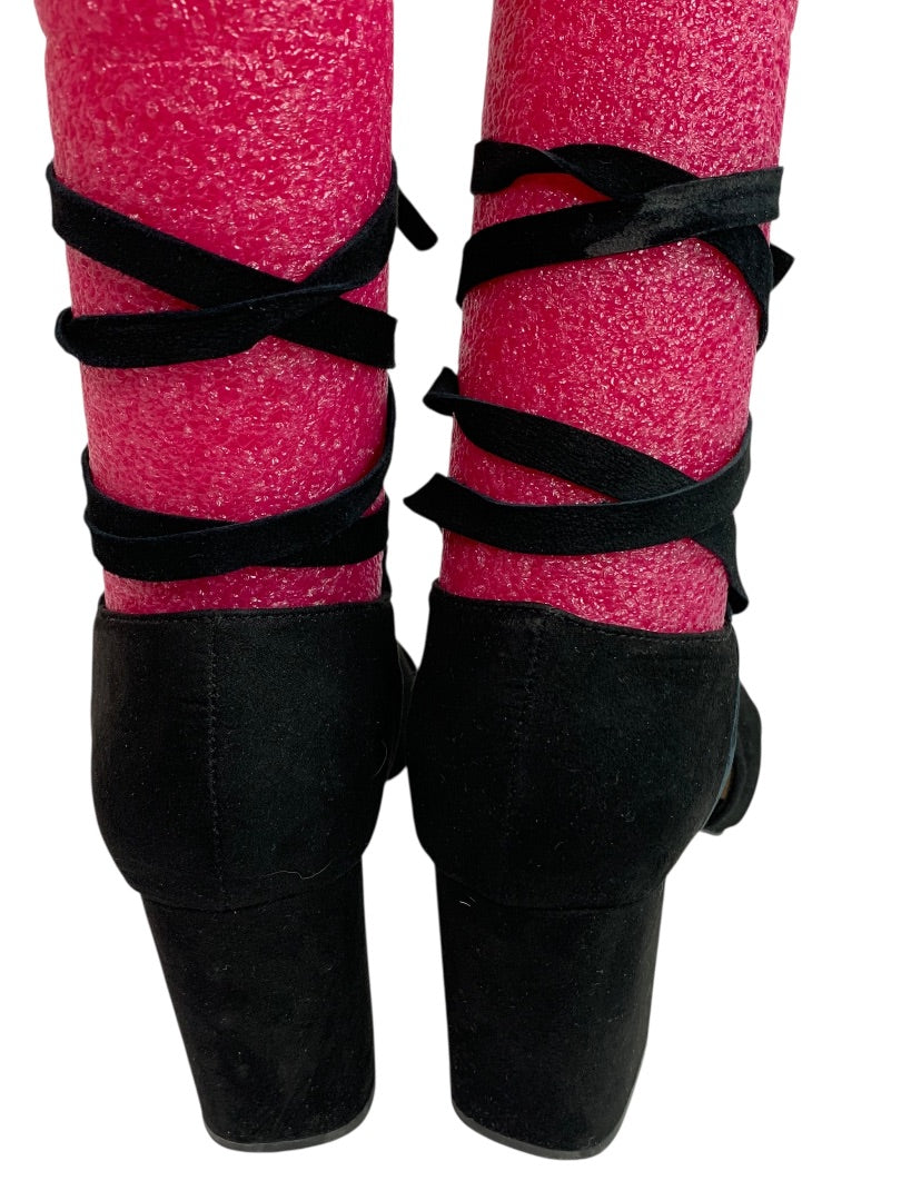 Size 5.5 Loft Womens Lace Up Black Faux Suede 3.5" Heels Shoes