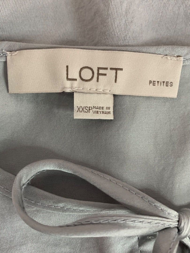XXSP Loft Petites Womens Gray Satiny Pullover Blouse Ruffle Detail