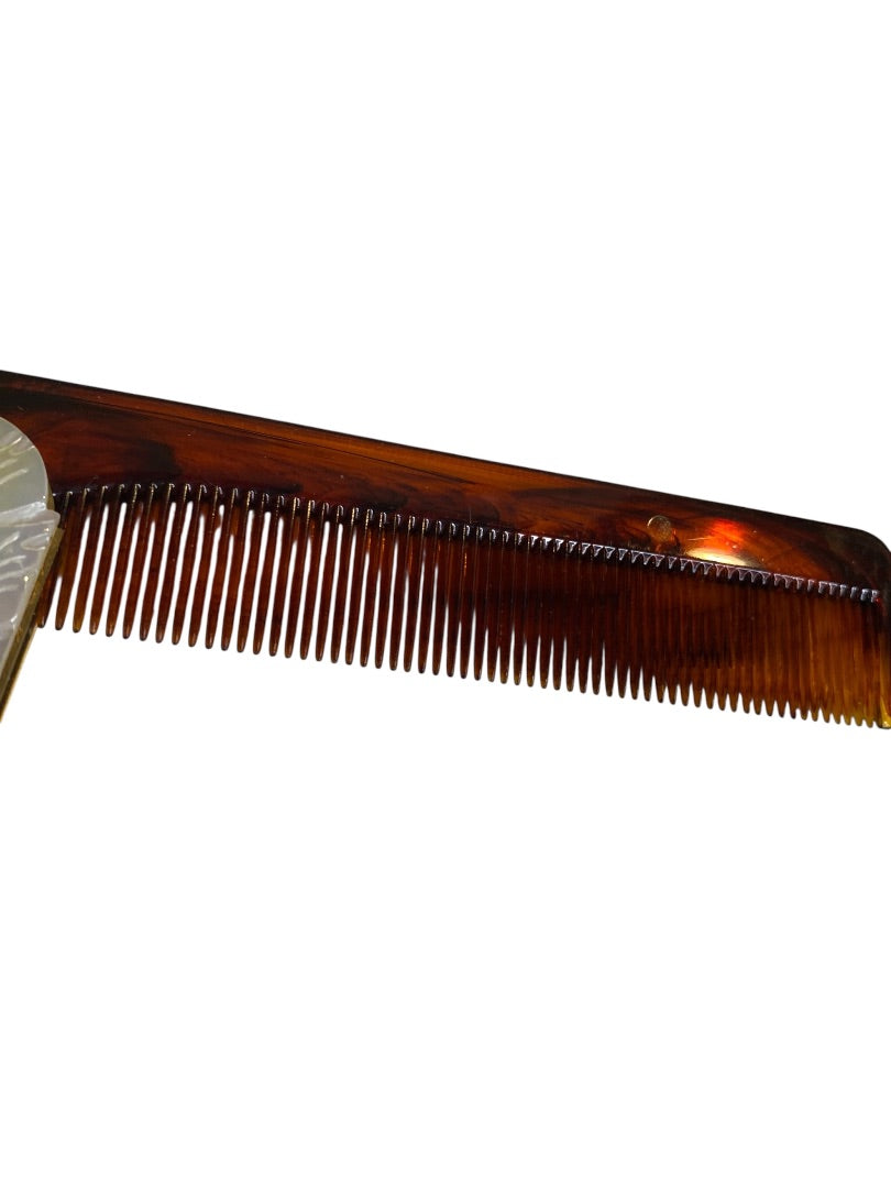 Vintage Folding Pocket Comb Ornate Carved Mother of Pearl 4.25"