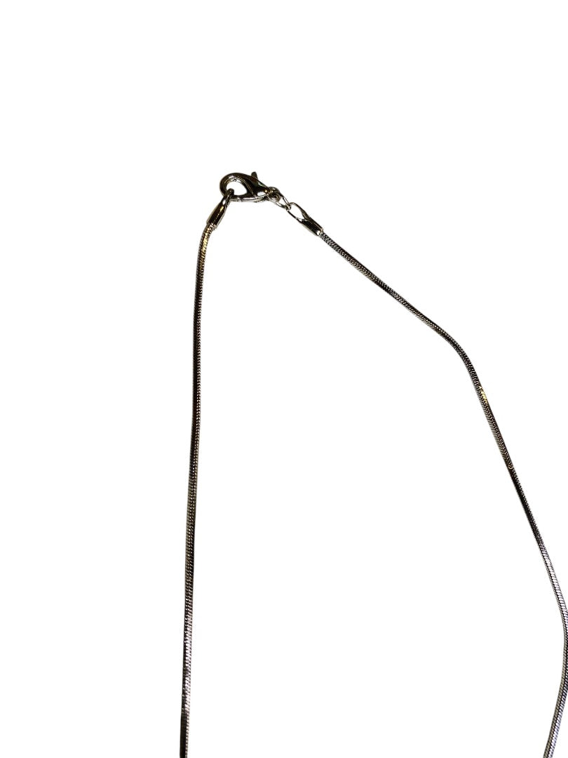 Silvertone Enameled Pendant Necklace 15" Snake Chain 2.5" Pendant
