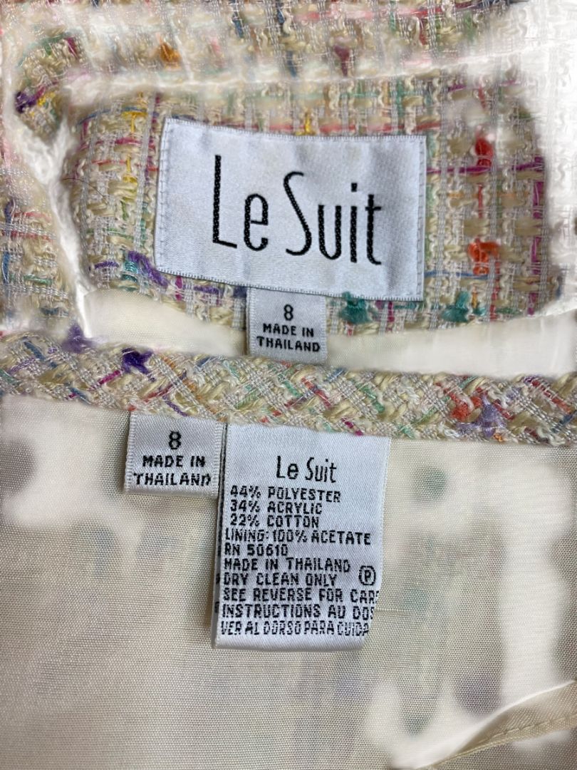 Size 8 Le Suit Womens Tweed Skirt Suit Jacket Grosgrain Trim