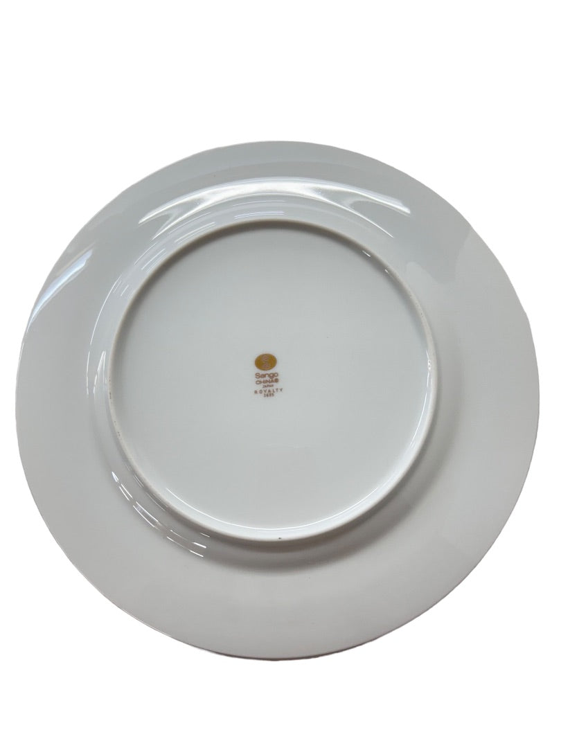 Sango Royalty Pattern White Gold Trim Dinner Plate 10.5" 1970s