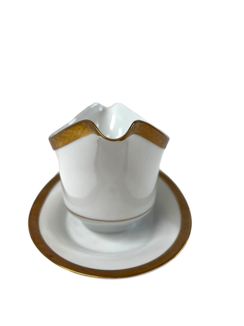 Sango Royalty Pattern White Gold Trim Gray Boat with Attached Underplate 1970s