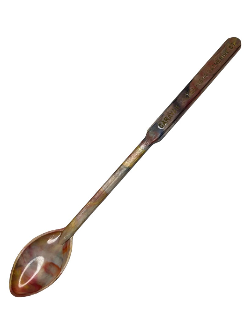 Vintage Marbled Plastic Bar Spoon Town Talk Bar Caravan Hotels Catherine Street 6"
